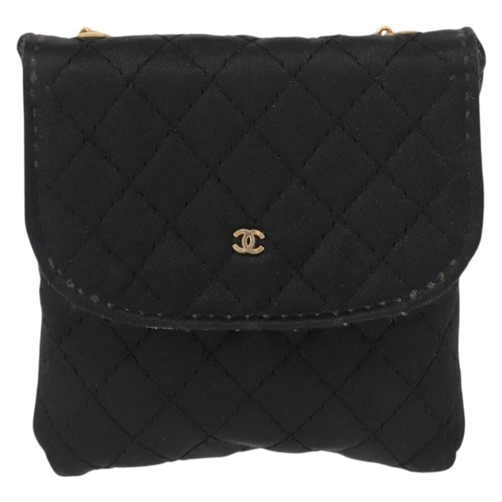 Chanel Matelasse Satin Chain Shoulder Bag Black